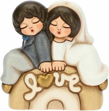 , Bomboniera Matrimonio Con Coppia Di Sposini in Ceramica Decorata a Mano, Versi