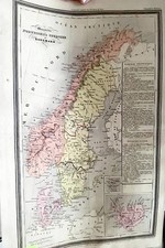 Stampa originale acquerellata a mano 1836 MAPPA NORVEGIA SVEZIA DANIMARCA-62