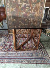 Tavolo Base Bambù Piano Cristallo Nero Vintage Anni 70