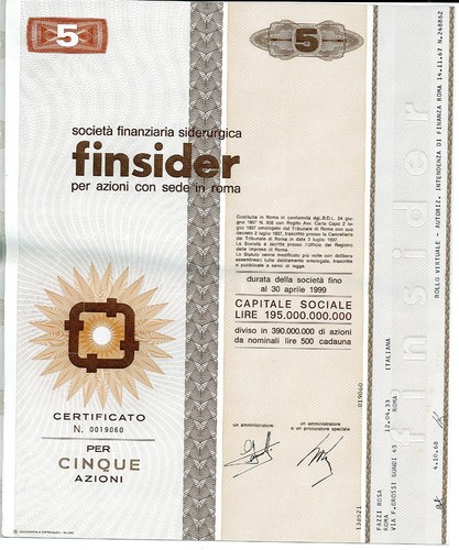 Finsider azioni certificato - finsider, 5