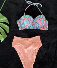 Aerie Pink Swim Cheeky Bottoms SZ S & Xhilaration halter Bandeau Bikini top
