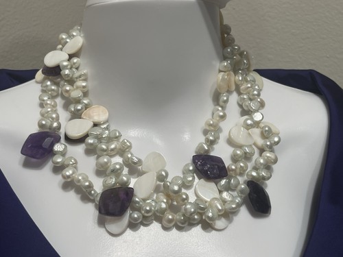 Collana multifilo perle - collana, 19"