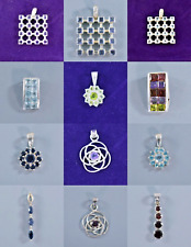 SET GEMME ARGENTO COLLANA CIONDOLO GRANATO ZAFFIRO TOPAZIO BLU - SCEGLI DALL'ELENCO