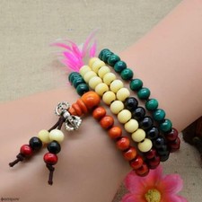 Bracciale Collana Donna Mala Tibetano Legno Rosario Buddista Multicolor