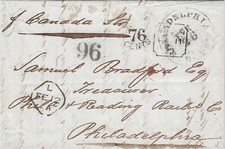 MTM189 1859 LETTERA TRANSATLANTICA NON PAGATA REGNO UNITO AGLI USA st. CANADA RARA TARIFFA QUADRUPLA