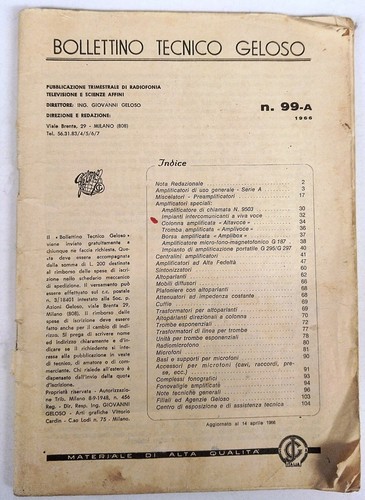 Bollettino tecnico geloso a - geloso, 99-a