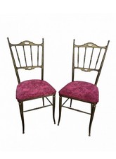 Coppia Di Sedie Chiavarine In Ottone E Tessuto Anni '50