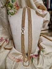 Collana perle Bigiotteria Tre fili, Chiusura Strass Lung. Cm. 75 vintage (V3) ^