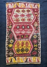 Antico tappeto kilim turco Konya tessuto piatto - tribale dell'Anatolia centrale
