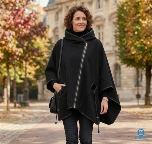 Poncho donna con cappuccio zip