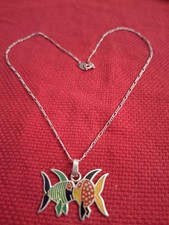 AIROLDI + UNOAERRE ARG 925 catenina ➕️ Ciondolo PESCIOLINI Smaltati. Vintage 