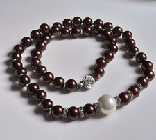 COLLANA PERLE TAHITI CIOCCOLATO 8,5MM PERLA SOUTH SEA BIANCA 12MM E ROSA ARGENTO