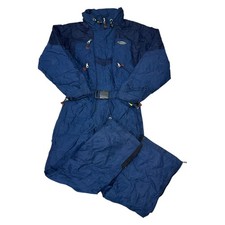 Tuta sci Nordica pezzo unico anni 90 con cappuccio neve vintage retrò blu uomo piccola
