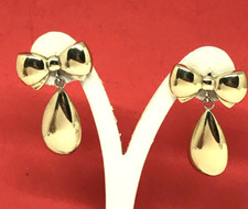 ORECCHINI A GOCCIA CON FIOCCO ARGENTO 925 PLACCATI ORO GIALLO ANNI 80 SEMITONDO