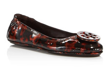 Ballerine da viaggio Tory Burch Minnie taglia 5,5 marrone tartaruga guscio vernice pelle