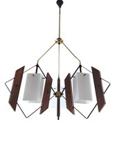 Lampadario Ottone Teak Vetro Opalino 3 Luci Vintage Anni 50