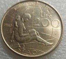 MONETA COMMEMORATIVA VALORIZZAZIONE DELLA DONNA FAO 200 LIRE 1980
