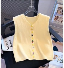 Gilet Giallo In Maglia Con Bottoni Decorati Look Giovane Trendy CF52167