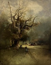 ANTICO DIPINTO OLIO Isola di Man Paesaggio Tonalista Franz Emil Krause 1836-1900