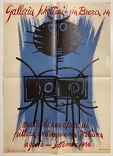 GALLERIA SCHETTINI MOSTRA 200 OPERE PITTURA CONTEMPORANEA MANIFESTO ILL. CRIPPA