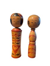 Coppia Kokeshi Antiche bambola tradizionale giapponese in legno vintage Yamagata