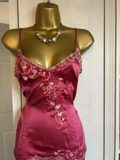 Top camicia Karen Millen rosa seta ricamata UK 14 vintage Y2K