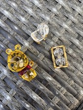 3x Mini Crystal Decorative Items - Egg Timer, Crib & Swarovski Winnie The Pooh