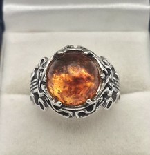 Anello uomo argento sterling 925 ambra baltica dichiarazione sigillo vintage T 1/2