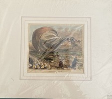 Xilografia in Pass acquerellato a mano Fine ‘800 Mongolfiera