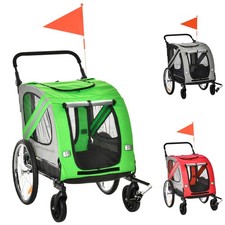 PawHut Rimorchio per Cani e Carrello 2 in 1 con Ruote girevoli e Bandiera Rossa