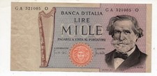 REPUBBLICA ITALIANA 1000 Lire VERDI 26 Febbraio 1969  II° Tipo Carta Ocra SPL++