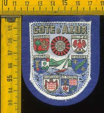 Scudetto Stemma in Stoffa Souvenir d' Epoca Fondo Blu Costa Azzurra Cote d' Azur