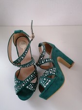 Scarpe Sandali Sexy Donna Verde Petrolio Tacco 11 Platform Strass Incrocio Suede
