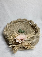 Cestino,Centrotavola Decorazione per la casa, Di Corda di juta, con fiori