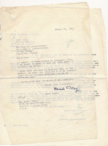 Mark tobey lettre - tobey,