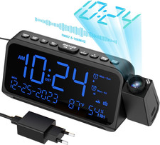 Radiosveglia Proiettore 270° FM USB Snooze Dimmer Doppio Allarme Temp Data 12/24