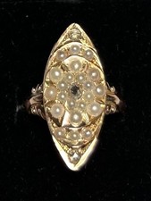 ANTICO ANELLO ORO 18kt- DIAMANTI MICROPERLE EPOCA ANNI 30-40