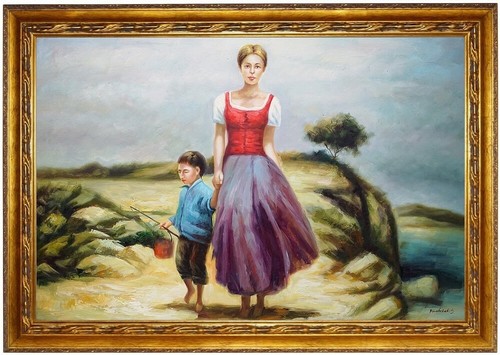 Quadro olio madre con - , bambino
