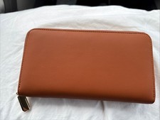 Travelambo Portafoglio Donna Tascabile Cammello Marrone RFID Sicurezza Oro Zip NUOVO