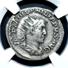 PHILIPP I, AD 244-249, AR DOPPIO DENARIO, CERTIFICATO NGC, (653)