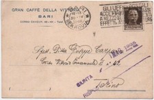 CARTOLINA POSTALE DEL CAFFÈ DELLA VITTORIA DI BARI ALLA CARPANO DI TORINO 1935