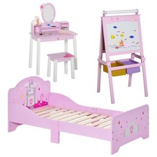 HOMCOM Set Mobili Cameretta con Letto, Toeletta con Sgabello, Cavalletto Disegno
