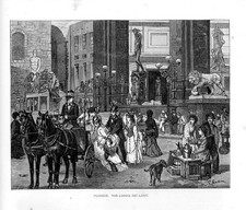 Stampa antica FIRENZE Carrozza Calesse Loggia dei Lanzi 1876 Old Print Florence