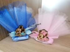 Bomboniera sacchettinino nascita compleanno baby topolino/a legno completa