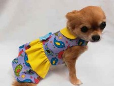 Vestito cane uccellini lilla