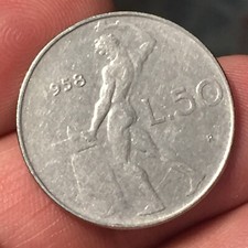 ITALIA REP. 1958 LIRE 50 VULCANO NON COMUNE MOLTO BELLA. VEDI FOTO.