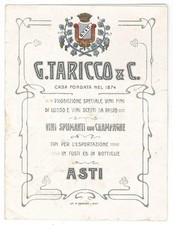 1910 ca ASTI - G. TARICCO Vini - Spumanti - Pieghevole listino DANNEGGIATO
