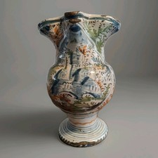 Faience Décor polychrome, Italie XVIIIe Pichet Signé F.M. Surment Pour Mordioni.