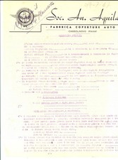 1947 CASSOLNOVO (PV) Bozza per societÃ  anonima AQUILA fabbrica coperture auto