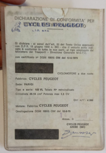 1983 libretto ciclomotore - libretto,